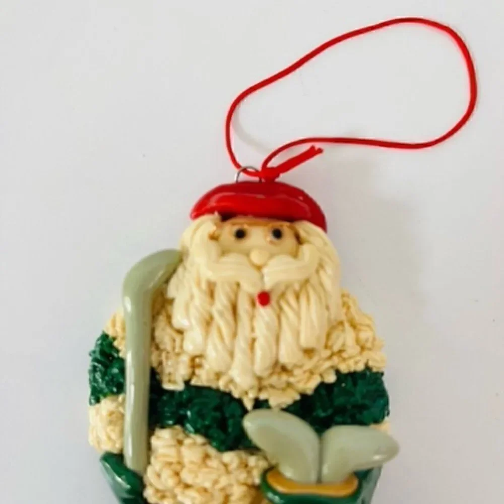 Golfing spaghetti Clay Santa Ornament 4.2